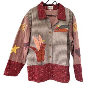 Patch Magic Quilted Jacket Large Angel Cat Dog Heart Star Red Brown